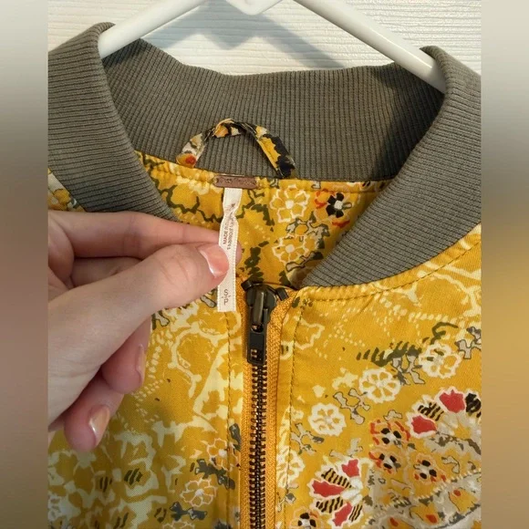 Free People Yellow Paisley Bomber Jacket Small - Picture 3 of 6